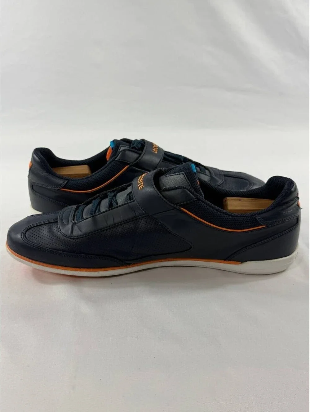 Lacoste Sport Sneakers Mens 12 Blue Orange Leather Strap Casual Shoes